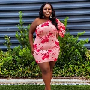 Missguided peach floral one shoulder dress